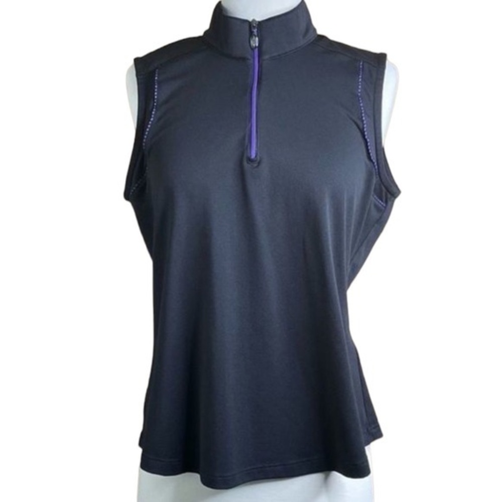 Greg Norman sleeveless golf polo shirt, black and purple
